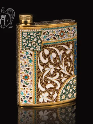 Серебряная фляжка  «Арвен» с позолотой и эмалью