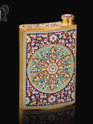 Серебряная фляжка  «Гелиос» с позолотой и эмалью
