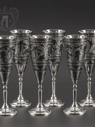Серебряные фужеры «Экзотика» набор 6 шт