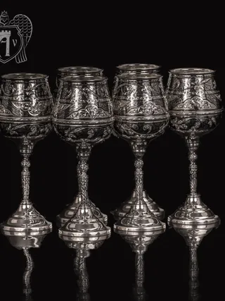 Серебряные фужеры «Король Артур» набор 6 шт