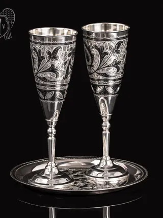 Серебряные фужеры  на подносе «Экзотика» пара