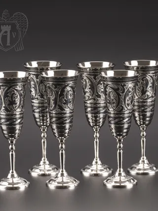 Серебряные фужеры «Вальс» набор 6 шт