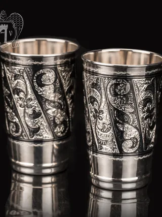 Серебряные стаканы «День и ночь» набор 2 шт