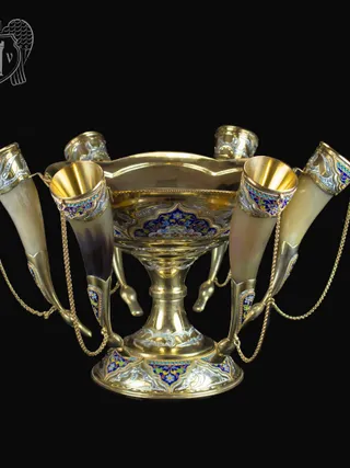 Серебряный набор для вина «Люкс» с позолотой и эмалью