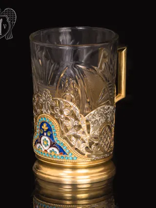 Серебряный подстаканник «Ажурный» с позолотой