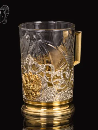 Серебряный подстаканник «Герб России» с позолотой