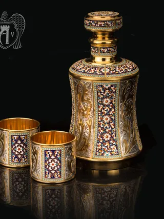 Серебряный сервиз для виски с эмалью «Наполеон»