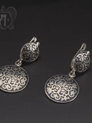 Серьги кубачинские с чернью «Кубачинский узор»
