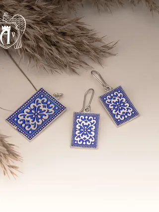 Серьги с подвеской из серебра с холодной эмалью - Ледяное Очарование 20841