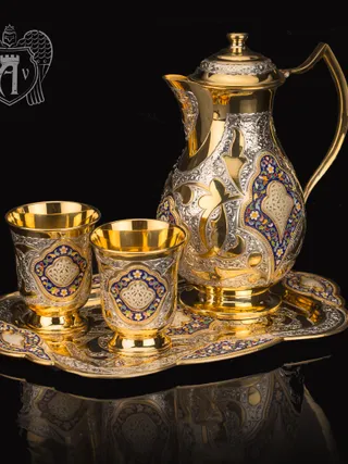 Сервиз для напитков из серебра  «Артемида» с золочением и эмалью