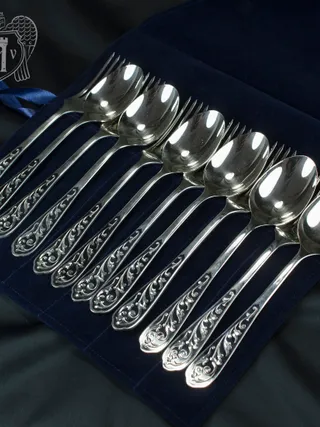 Столовый набор десертный из серебра на 6 персон «Виноградная лоза»