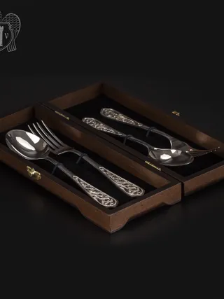 Столовый набор из серебра 925 пробы 2 персоны «Виноградная лоза» 4 предмета без черни