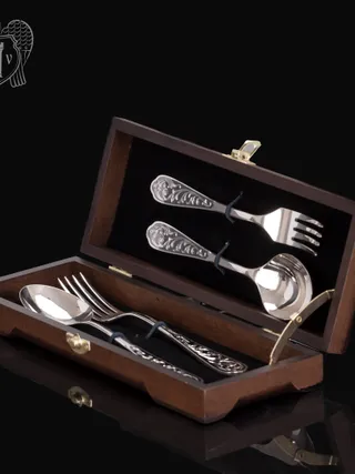 Столовый набор из серебра 925 пробы 2 персоны «Виноградная лоза» 4 предмета