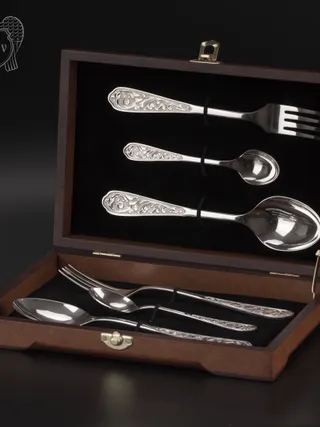 Столовый набор из серебра 925 пробы 2 персоны «Виноградная лоза» 6 предметов