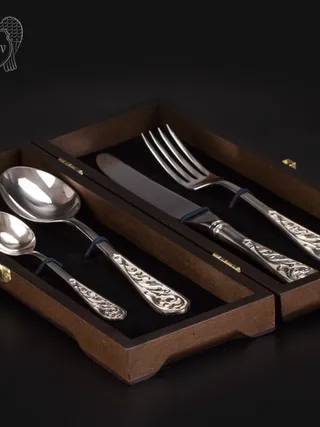 Столовый набор из серебра 925 пробы «Виноградная лоза» 4 предмета без черни