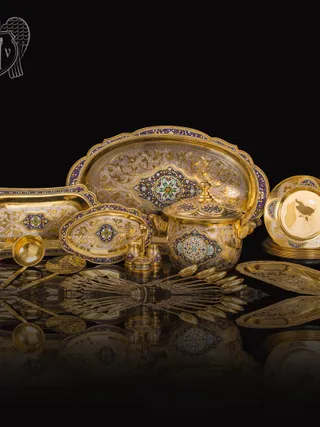 Столовый сервиз из серебра «Императрица» с золочением и горячей эмалью