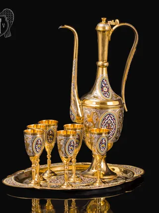 Винный сервиз из серебра с позолотой и эмалью «Империал»