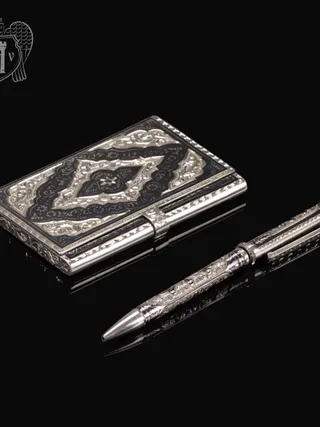 Визитница серебряная и ручка «Бизнесмен»