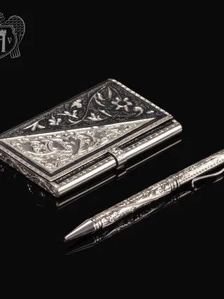 Визитница серебряная и ручка «Дипломат»
