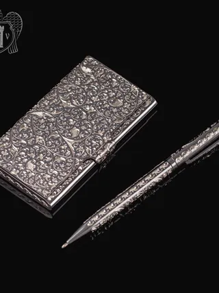 Визитница серебряная и ручка «Excelsior»