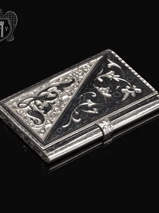 Визитница серебряная и ручка «Инь-Янь»