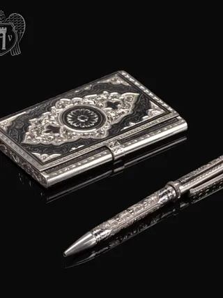 Визитница серебряная и ручка «Маркиз»