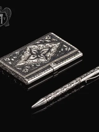 Визитница серебряная и ручка «Падишах»