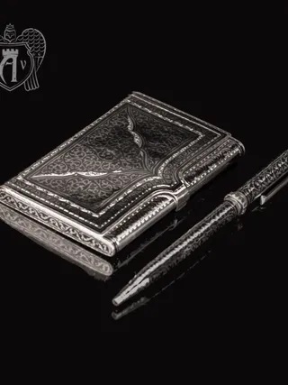 Визитница серебряная и ручка «Сеньор»