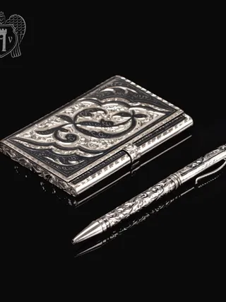 Визитница серебряная и ручка «Симфония»