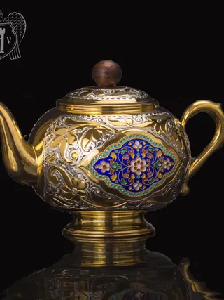 Заварочный чайник серебряный «Королевский» с золочением