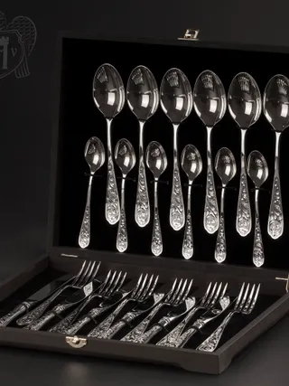 Десертный набор из серебра «Виноградная лоза» 24 предмета