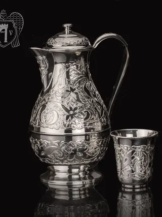 Набор для сока  воды из серебра 925 пробы «Райский родник» без черни