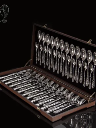 Набор столового серебра на 12 персон «Виноградная лоза» 48 предметов без черни