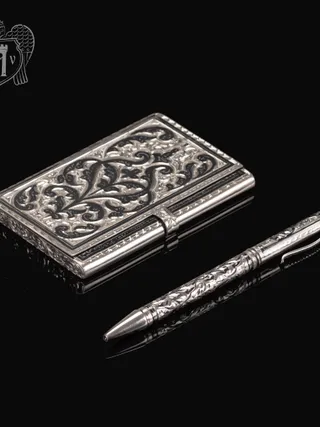 Визитница серебряная и ручка «Традиция»