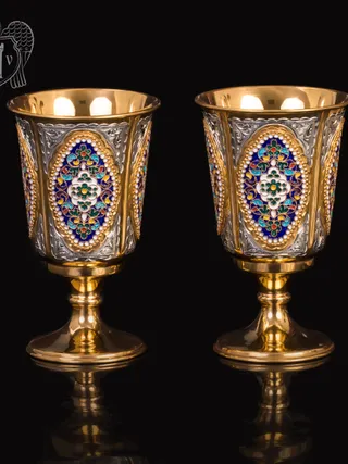 Бокалы серебряные «Бухарест» пара с золочением и горячей эмалью