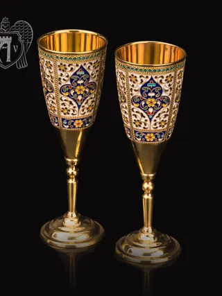 Бокалы серебряные «Империал» пара с золочением и горячей эмалью