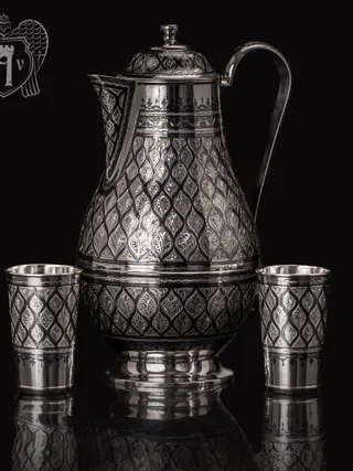 Большой кувшин и два стакана из серебра 925 пробы«Неаполь»