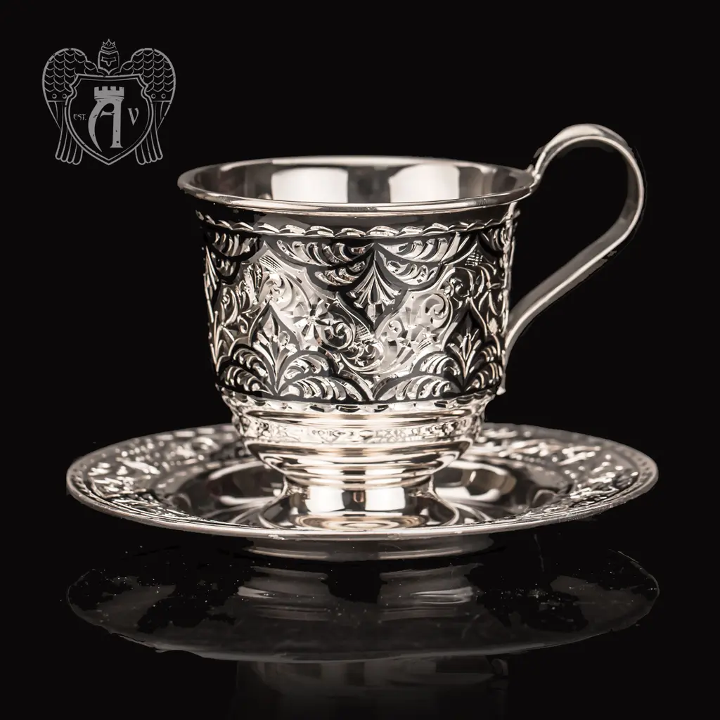 Чашка с блюдцем из серебра «Весна»