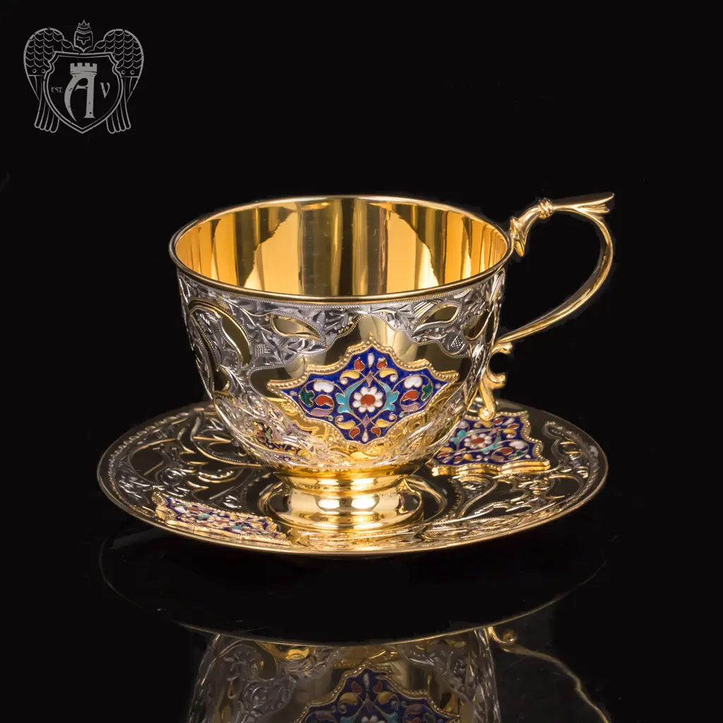 Чайная пара с золочением и эмалью «Ричмонд»