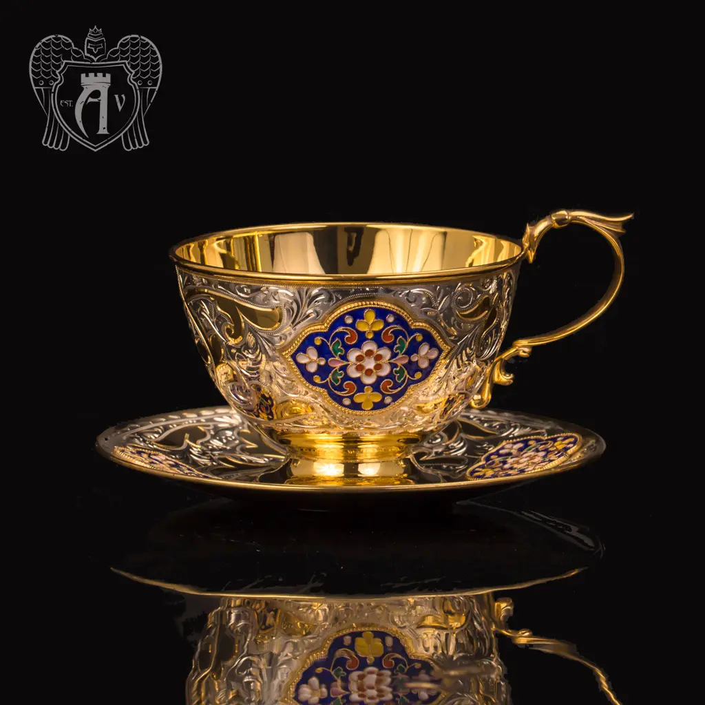 Чайная пара с золочением и эмалью «Вермонт»