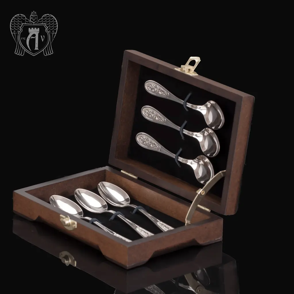 Чайные ложки из серебра  «Цветок» комплект 6 шт без черни