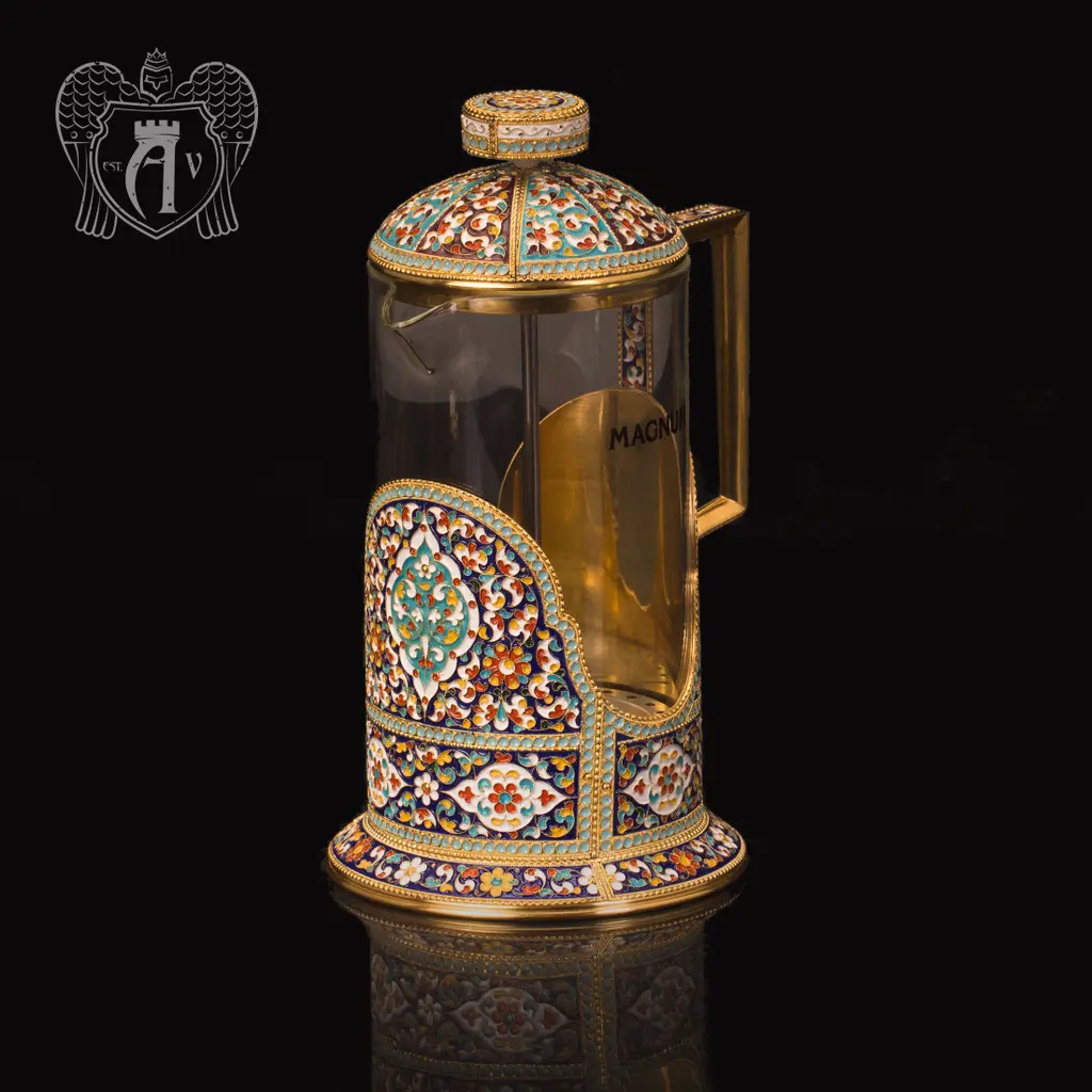 Френч-пресс из серебра с золочением и горячей эмалью «Сказка»