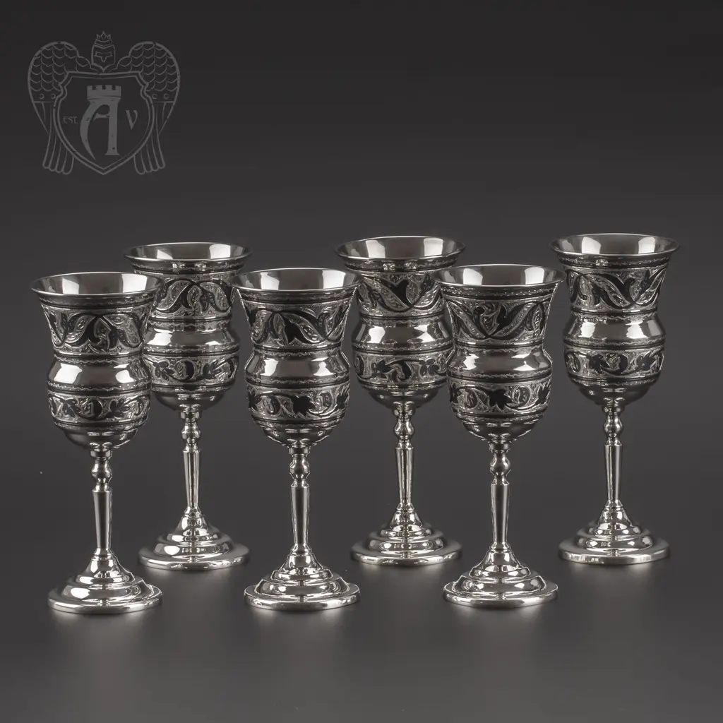 Фужеры из серебра «Рапунцель» набор 6 шт