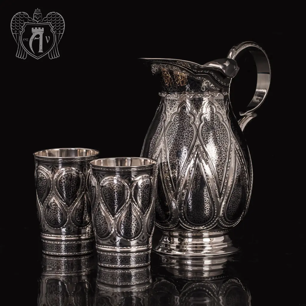 Кувшин и два стакана из серебра «Кристалл»