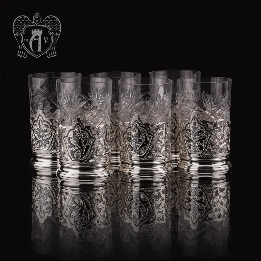 Набор подстаканников из  серебра «Вьюн»