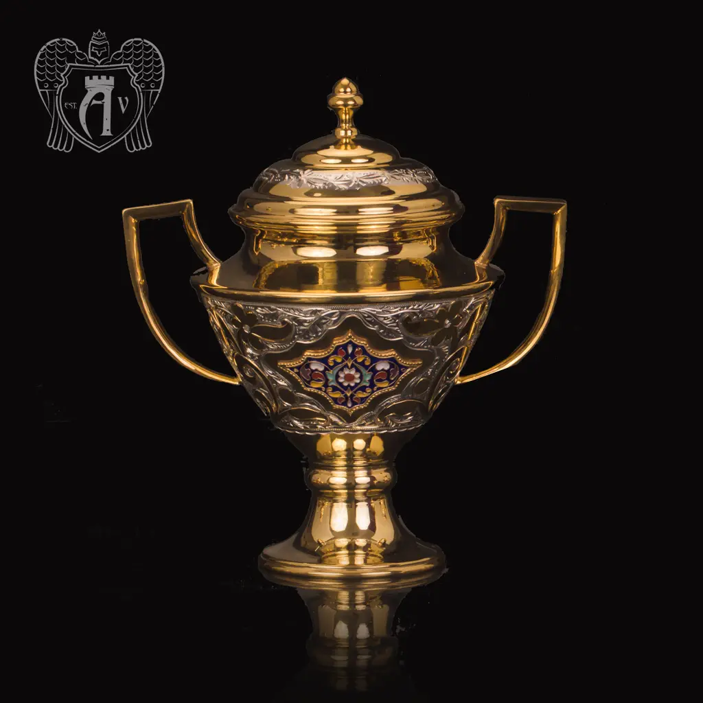 Сахарница из  серебра «Вальмонт» с золочением и эмалью