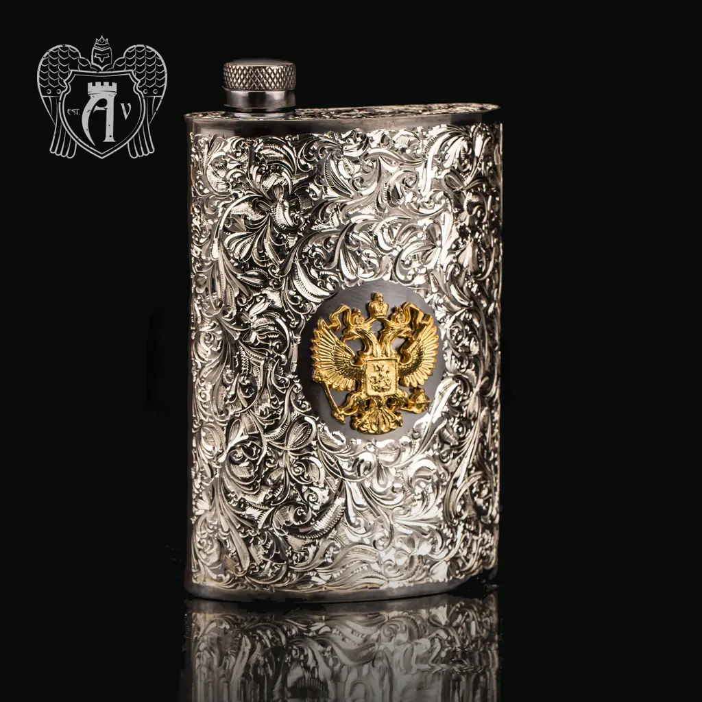 Серебряная фляжка  «Герб России»