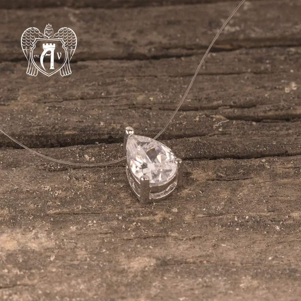 Серебряное колье невидимка «Капля» на леске