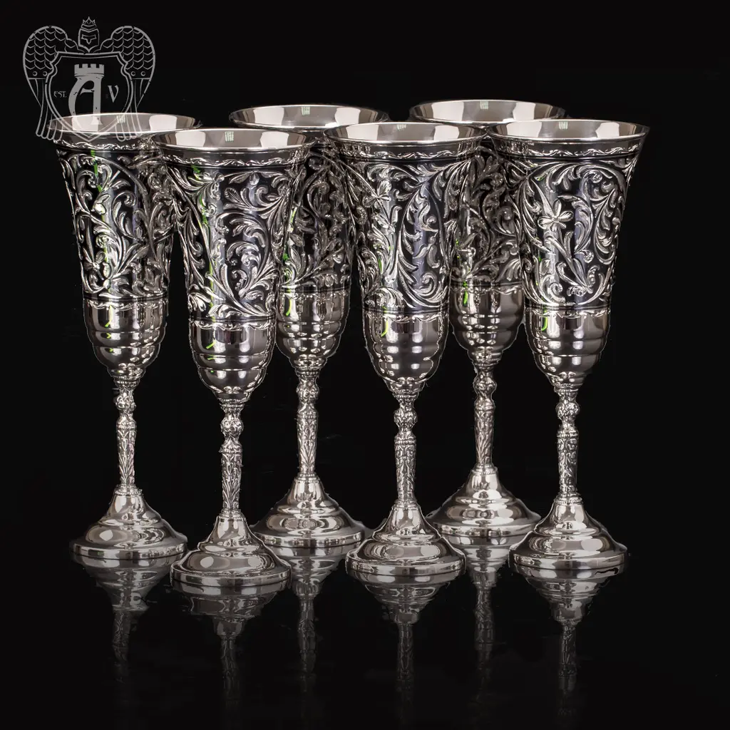 Серебряные бокалы «Гротеск»  набор 6 шт