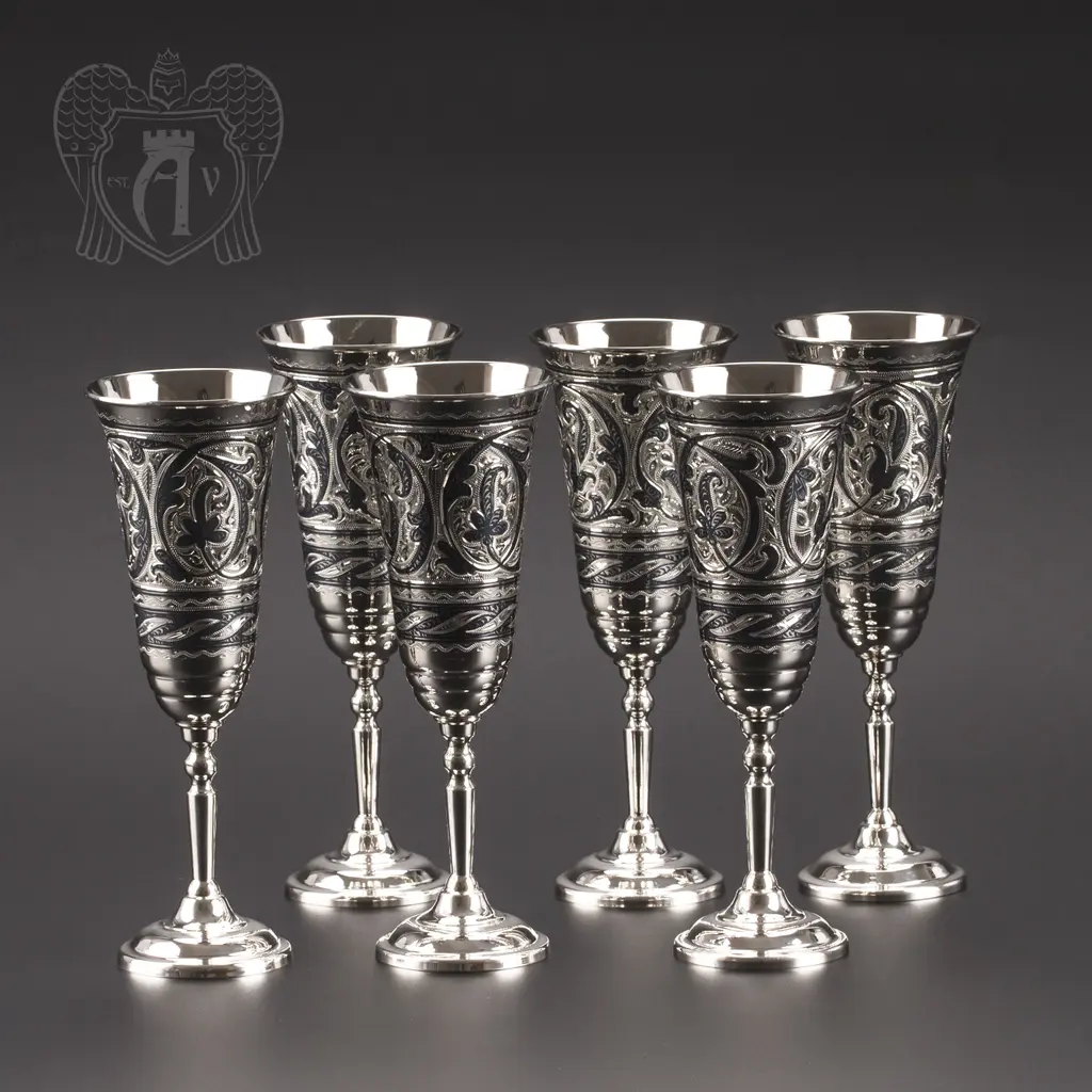 Серебряные фужеры «Вальс» набор 6 шт